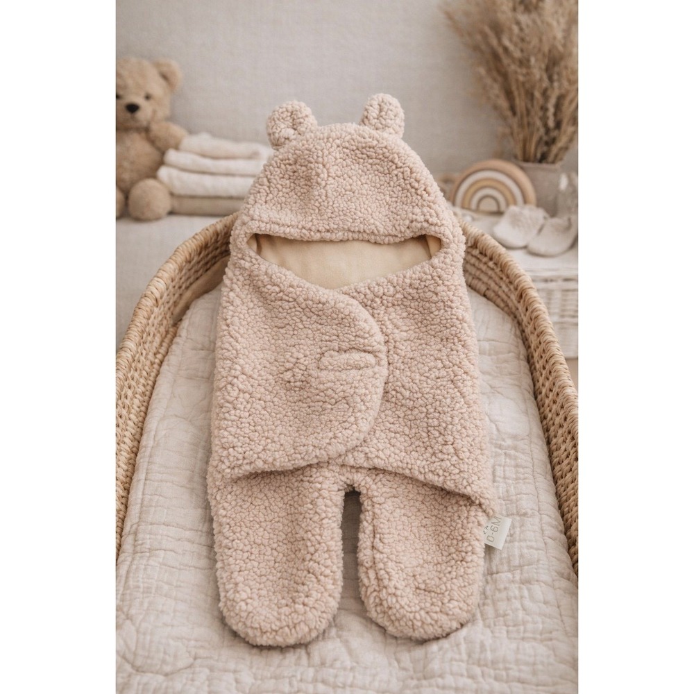 Baby Bear Sherpa Fleece Bunting Suit 0–6M Neutral Cozy Winter‎